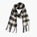 Écharpe classique à carreaux noirs et blancs avec franges épaisses et texture peluche - Noir