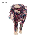 Plaid knitted shawl scarf in beige multicolor with fringe trim for autumn and winter - Beige Multicolor Plaid (SJ-09#)