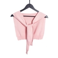 Pale pink knitted shawl wrap with knot front tie and ribbed trim for women - One Size (80-100cm) / Pink