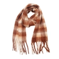 Écharpe à carreaux marron et beige avec de franges épaisses en tissu doux chaud - Café