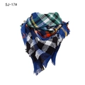 Plaid scarf in blue and green checkered pattern with decorative fringe edges - Royal Blue Plaid (SJ-17#)