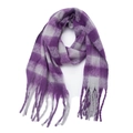 Écharpe à carreaux violets et gris avec de larges franges et une texture douce - Violet