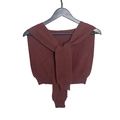 Knitted decorative shawl wrap in dark brown finish with ribbed edges and knot design - One Size (80-100cm) / Caramel color