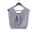 Grey knitted shawl with faux sleeve knot design and ribbed hem in minimalist Korean style - One Size (80-100cm) / Gray