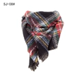 Black plaid scarf with red and green patterns featuring soft frayed fringe edges - Black Green Plaid (SJ-08#)