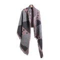 Thick geometric scarf with grey and pink polka dots and fringe, winter shawl wrap - Thickened Long Style / Dusty Pink