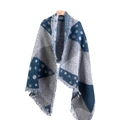 Écharpe châle en maille épaisse avec blocs de couleur bleu et gris et pois - Style Long Épaissi / Gris Bleu