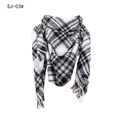 Classic black and white checkered plaid shawl with soft knit texture and fringe trim - Black White Plaid (SJ-04#)