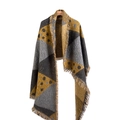 Écharpe épaisse en tricot jaune et gris avec blocs de couleur et pois à franges - Style Long Épaissi / Jaune Gris
