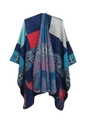 Μπλε σκούρο πλεκτό πόντσο boho με σχέδια ταράνδων και γεωμετρικά μοτίβα - 130x150cm / Μπλε