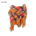 Plaid shawl scarf featuring orange pink and navy checkered pattern with fringe tassels - Orange Plaid (SJ-03#)