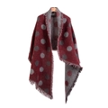 Burgundy and grey polka dot thick winter scarf with fringed edges on wooden hanger - Wine Red Polka Dot
