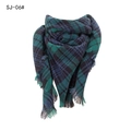Green and navy blue plaid square scarf shawl with fringed edges in soft knit texture - Green Plaid (SJ-06#)
