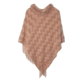 Brown knit poncho with faux fur collar and fringed tassels on white background - One Size / 01# Camel