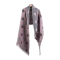 Pink and dark grey polka dot scarf with tassels on wooden hanger for winter fashion - Pink Polka Dots