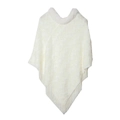 White sequin knit poncho with faux fur collar and tassel fringe hem for women - One Size / 02# Off-white