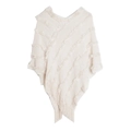 Chic cream-white knit shawl with elegant V-neckline and decorative long fringes - Off White