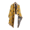 Knit scarf with yellow and grey oversized polka dots and fringe trim in a vertical view - Yellow Polka Dots