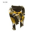 Classic plaid shawl scarf with olive green and yellow tartan pattern and fringe edges - Army Green Plaid (SJ-23#)