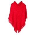 Red knit poncho for women featuring faux fur collar and long fringe tassels - One Size / 03# Red