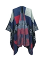 Women's thick knit poncho with Christmas reindeer pattern in navy blue and red colorblock - 130x150cm / Navy Blue