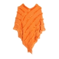 Solid bright orange V-neck knit poncho featuring textured diagonal patterns and fringe trim - Orange