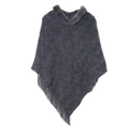 Dark grey knitted cape with sequins, faux fur collar and fringe hem for winter - One Size / 05# Grey