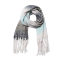 Winter Schal mit Farbverlauf in Grau und Blau mit dicken Fransen und weicher Strickstruktur - Schwarz und Blau