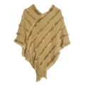 Women's V-neck khaki knitted poncho featuring stylish faux fur stripes and long tassels - Tops / One Size (80-100cm) / Army Green