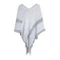 Mantella poncho in maglia a righe grigie e bianche con frange in stile bohémien - Azzurro