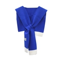 Knitted shawl collar in Klein blue and white color-block design with decorative label - 80-100cm / Royal Blue