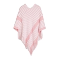 Poncho in maglia a righe rosa e bianche con frange e scollo a V asimmetrico da donna - Rosa