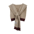 Knitted shawl collar in beige and burgundy with minimalist diamond tag detail - 80-100cm / Khaki
