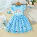 Light blue girls rainbow unicorn tulle dress with colorful heart sequins and ruffles - 90cm / Light Blue
