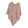 Women's V-neck knit shawl poncho in mauve featuring plush fringe and tassel details - Tops / One Size (80-100cm) / Khaki