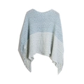 Poncho en tricot rayé bleu pour femme avec de longues franges et une texture chinée - Bleu