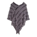 Gray-purple knitted poncho with elegant faux fur stripes and fringe details - Tops / One Size (80-100cm) / Gray
