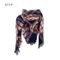 Classic plaid winter scarf in navy, red, and beige with natural fringed edges - Navy Plaid (SJ-21#)