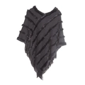 Elegant black V-neck knitted poncho featuring faux fur stripes and fringed tassels - Tops / One Size (80-100cm) / Black