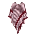 Rot-weiß gestreifter Strickponcho mit dekorativen Fransen auf weißem Hintergrund - Oberteile / 60-80cm / Burgunderrot