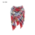 Classic tartan plaid square scarf with colorful fringe in red, blue and yellow - Jujube Red Plaid (SJ-20#)