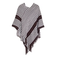 Braun-weiß gestreifter Strickponcho mit V-Ausschnitt und langen Fransen für den Herbst - Oberteile / 60-80cm / Kaffeebraun