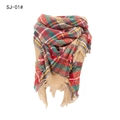 Classic plaid square scarf in camel with colorful stripes and soft fringe tassels - Camel Plaid (SJ-01#)