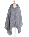 Women's plaid hooded poncho shawl with grey blue red pattern and fringe trim - Tops / 135cm / Gray