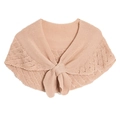Women's hollow knit shawl in beige with elegant lace patterns and front tie design - Khaki