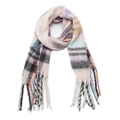 Oversized plaid scarf in pastel pink and blue with long thick fringe tassels - Light Pink