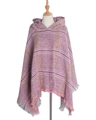 Pink and purple striped hooded poncho cape with fine tassel hem for women - Tops / 135cm / Yellow-Pink