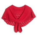 Vibrant red knit shawl featuring a hollow wave pattern and front knot design - Red