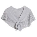 Light gray knitted shawl with hollow wave pattern and front knot on white background - Gray