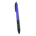 Three-way stylus ballpoint pen with metallic blue barrel and black rubber grip - Purple